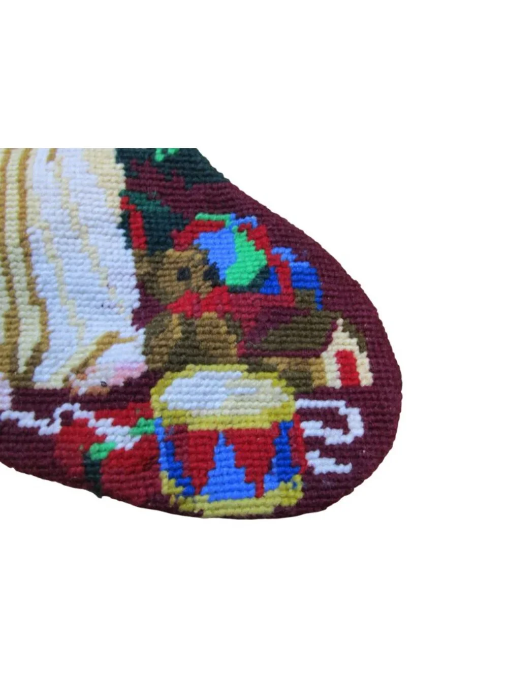 Vintage Christmas Needlepoint Stocking Victorian Children Toys  Red Back